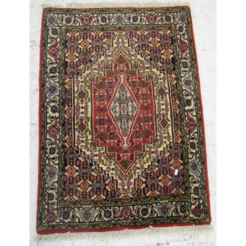 17A - Small Middle Eastern Style Rug with tassel ends, flower head design & geometric pattern, approx. 3' ... 