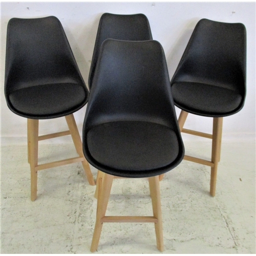 46 - As New Set of 4 Scandinavian Black Bar Stools on blonde wood supports (4)