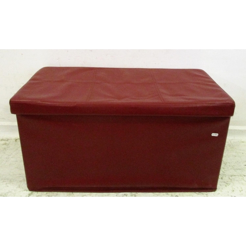 82 - Maroon Leather Look Ottoman with lift-off cover