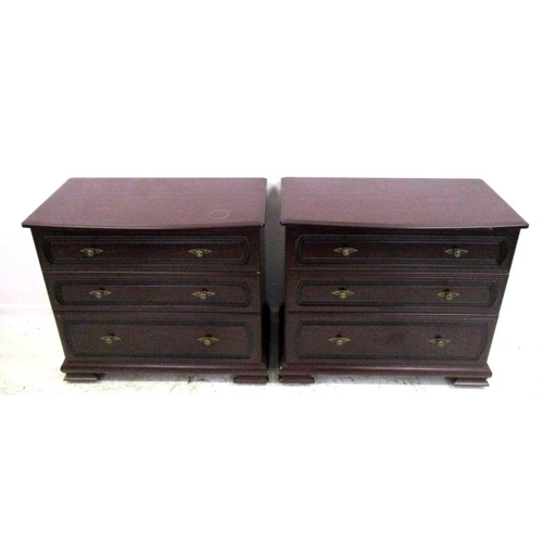 11 - Pair Mahogany Effect Chests of 3 Long Drawers, on ogee bracket supports (MATCHING LOT 10) (2)