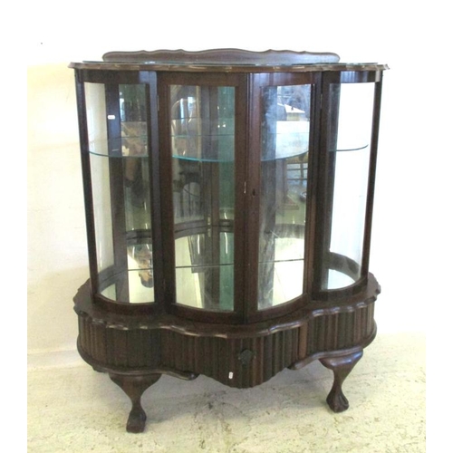 17 - 2 Door Serpentine Fronted Glazed Display Cabinet with glass shelves, fluted shaped under tier & sing... 