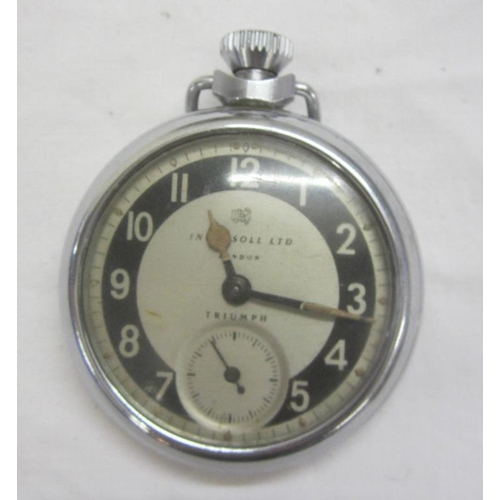 426 - Chromium Plated Ingersoll Triumph Pocket Watch with black chapter ring, Arab numerals, secondary sec... 