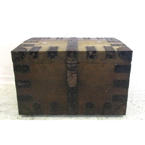 44 - Oak Metal Bound Silver Strong Box (no interior) with metal corners, strapwork & heavy lifting handle... 