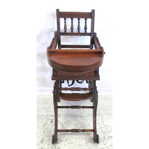 84 - Late Victorian Childs Highchair/Rocking Chair with galleried top, flip-over feeding tray, pierced wo... 