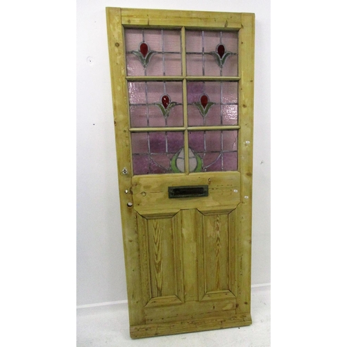 16A - Period Pine Door with panelled lower section, letter box & 6 pane leaded light panels with coloured ... 