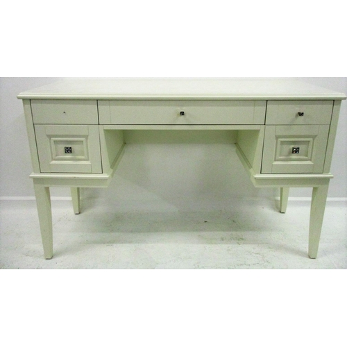 5 - Modern White Dressing Table with 2 small & 1 long frieze drawer, 2 deep drawers under, decorative gl... 