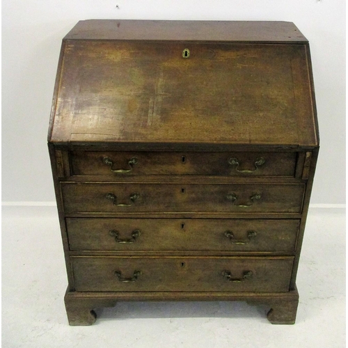 12 - C18th Georgian Mahogany Bureau with fall enclosing fitted nest of pigeon holes & small drawers, over... 