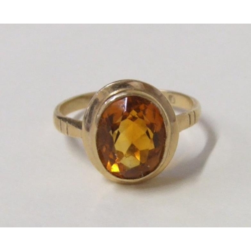 503 - 9ct. Gold Ring set Oval Citrine size L