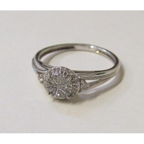 518 - 9ct. White Gold Pave Set Diamond Ring with open shoulders size K 1/2