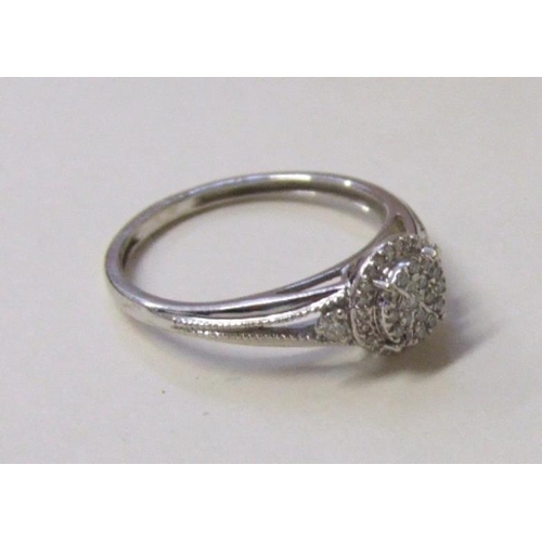 518 - 9ct. White Gold Pave Set Diamond Ring with open shoulders size K 1/2