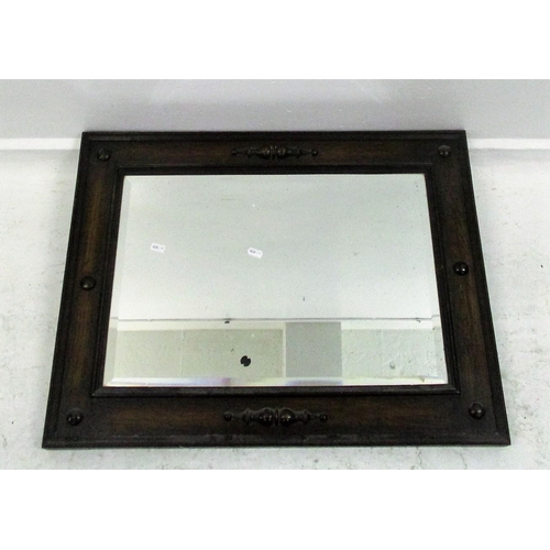 23A - Rectangular Oak Framed Bevelled Glass Wall Mirror with split baluster turned mouldings