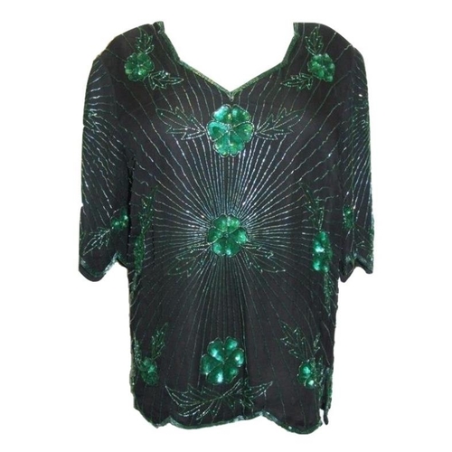 423 - Serenade Green Beaded & Sequinned Top size 12 & Tandy White Sequin & Lace Top (2)