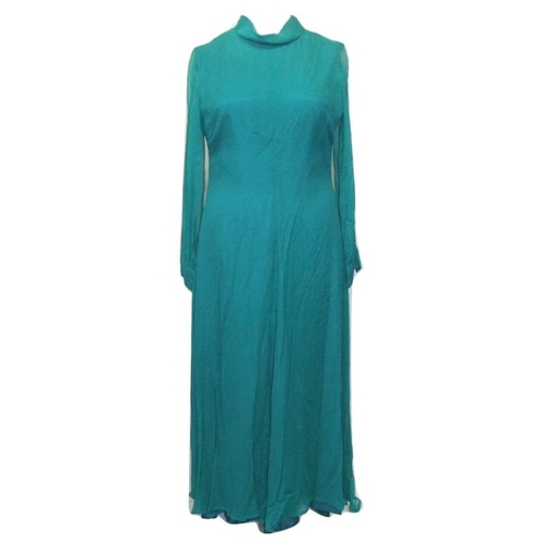 441 - Vintage Ricemans of Canterbury Jade Green Chiffon Evening Dress labelled size 40 & Carnegie of Londo... 