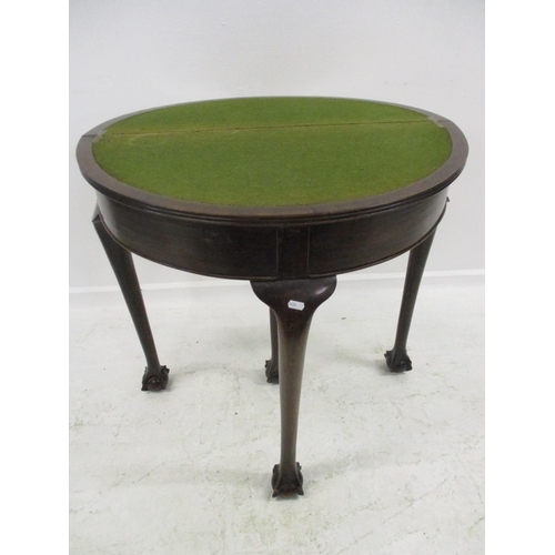 10 - Flip-Over Demi Lune Walnut Games Table on cabriole ball & claw supports with reeded mouldings