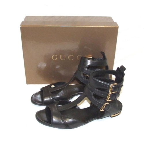 458 - Gucci Ladies Iman Black Leather Gladiator Sandals with original box size 41