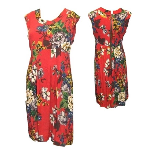 422 - Joules Red Floral Silk Effect Dress, size 10