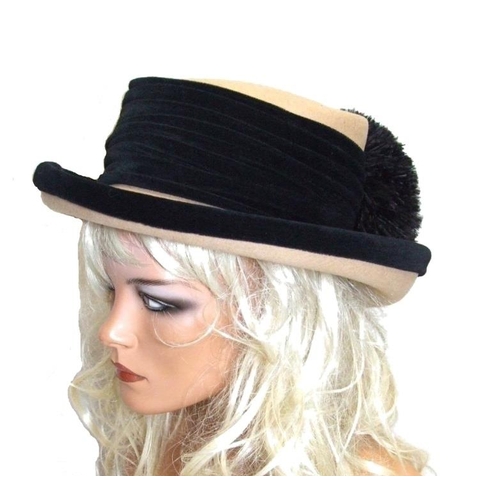 427 - Ladies Kangol Caramel Felt Hat as new with tag showing original price of £65, in black & white strip... 