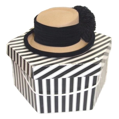 427 - Ladies Kangol Caramel Felt Hat as new with tag showing original price of £65, in black & white strip... 