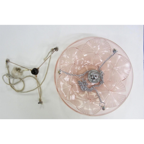 299 - 1930s French Pink Art Deco Plafonnier by Degue, etched dome shaped with propeller style decoration, ... 