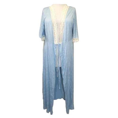 400 - Vintage Nightwear: Laura Ashley cotton dressing gown, pink satin dressing gown, blue nylon baby doll... 