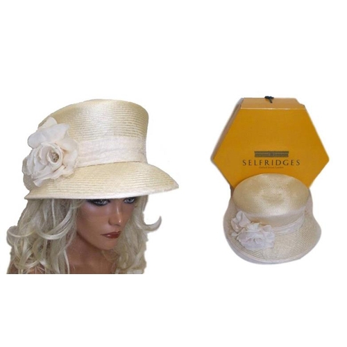 438 - Ladies Peter Bettley Cream Occasion Hat in Selfridges hat box (BOX IN OFFICE)