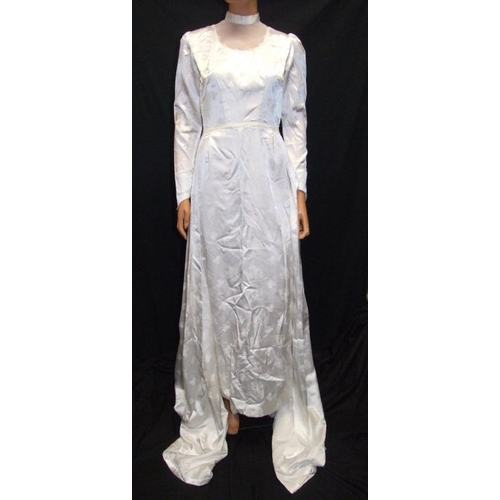 495 - Ladies Vintage White Satin Wedding Dress, approx. size 10