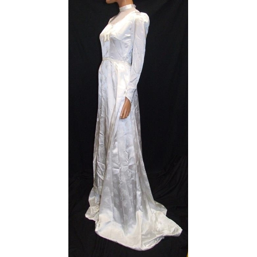 495 - Ladies Vintage White Satin Wedding Dress, approx. size 10