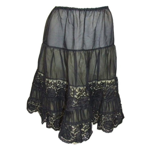 489 - Vintage Black Nylon Lace Petticoat & Long Black Lace Shawl with scalloped edge (2)