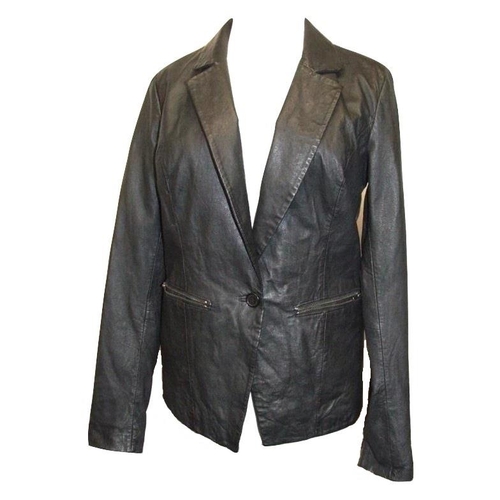 503 - Ladies New Look Black Leather Jacket size 12