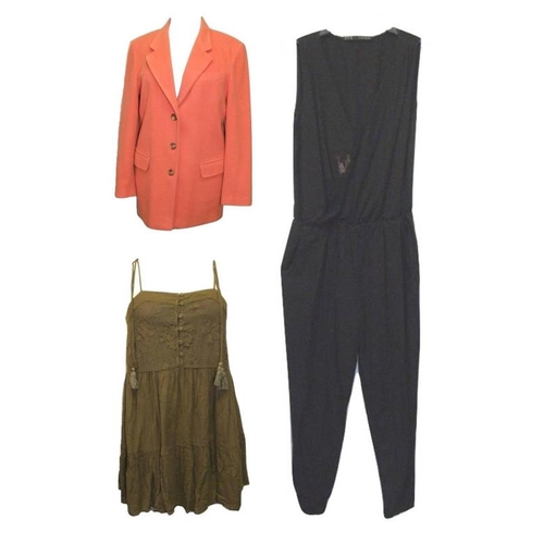 504 - Ouiset Orange Wool/Cashmere Mix Jacket size 10, Topshop Khaki Sun Dress size 8 & Zara Black Jumpsuit... 