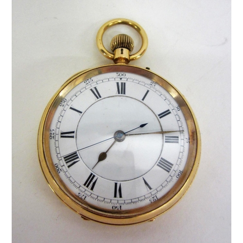 205 - Late C19th/Early C20th 18ct Gold Pocket Watch, top wind, white enamelled dial, Roman numerals, blued... 