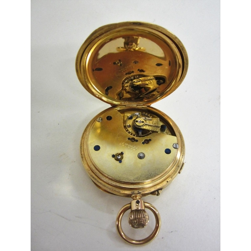 205 - Late C19th/Early C20th 18ct Gold Pocket Watch, top wind, white enamelled dial, Roman numerals, blued... 