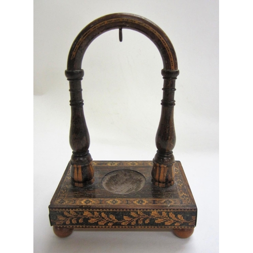 283 - C19th Tunbridge Ware Night Watch Stand supported on 4 ball supports, wool-work marquetry