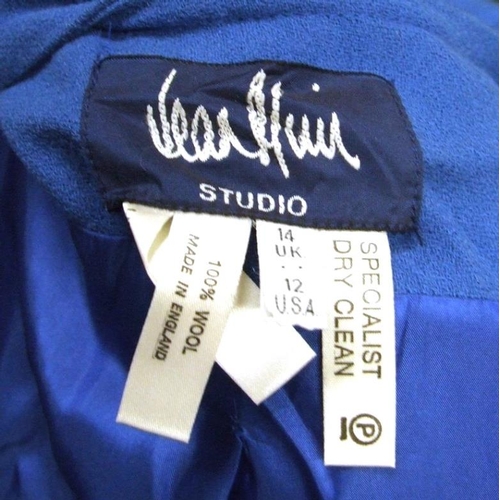 521 - Jean Muir Royal Blue 100% Wool Coat & Matching Trousers, size 14