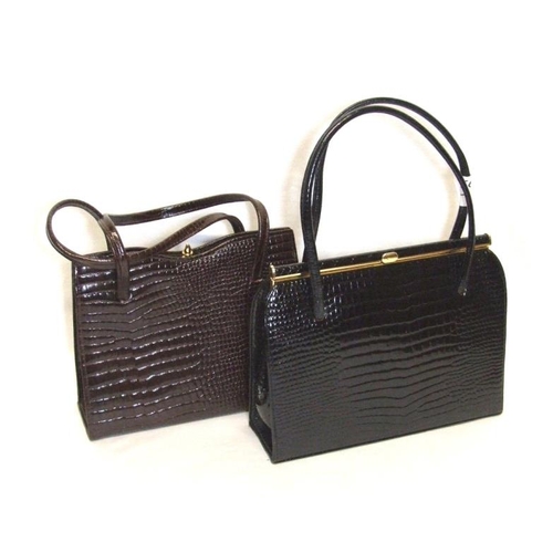 551 - Vintage Garfields of London Black Leather Crocodile Effect Handbag with suede leather lining & Brown... 