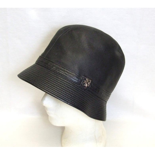 554 - Andy Warhol Philip Treacy Black Leather Unicorn Trilby Hat, size M