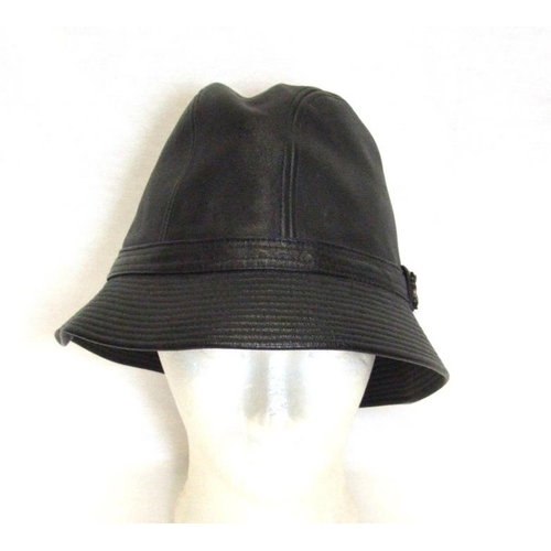 554 - Andy Warhol Philip Treacy Black Leather Unicorn Trilby Hat, size M