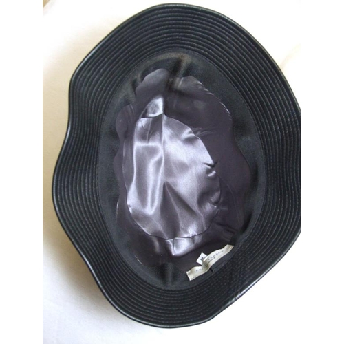 554 - Andy Warhol Philip Treacy Black Leather Unicorn Trilby Hat, size M