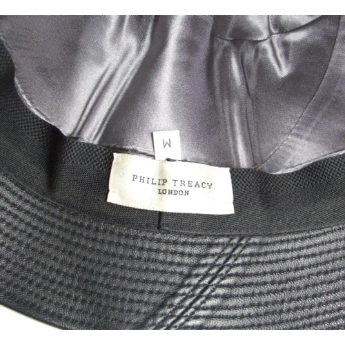 554 - Andy Warhol Philip Treacy Black Leather Unicorn Trilby Hat, size M