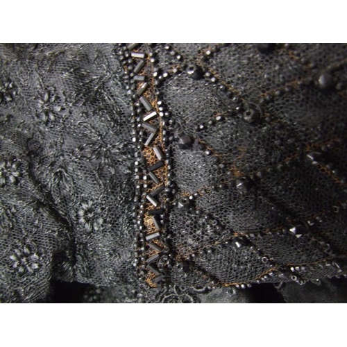 576 - Edwardian? Mourning Blouse, silk lining overlaid with Chantilly lace, boned midriff, glass beaded de... 