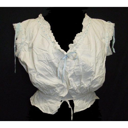 586 - 2 Victorian/Edwardian White Cotton Camisoles & Pair Bloomers (3)