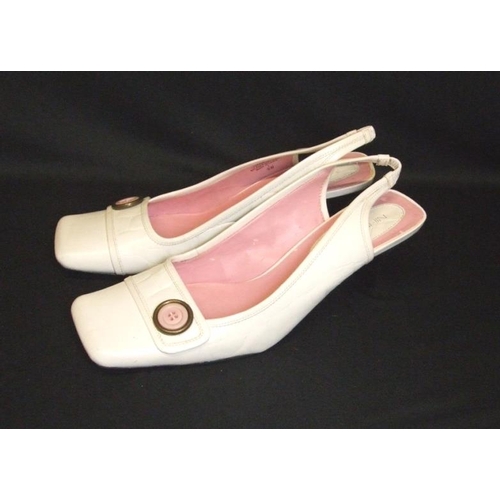 594 - Pair Nine West White Vintage Style Sling Back Shoes, marked size 9W