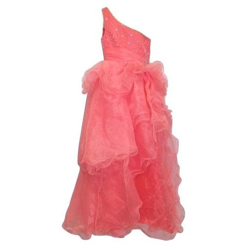 614 - Peach Satin & Organza Ball Gown/Prom Dress, size 6