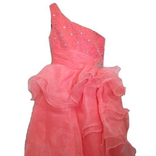 614 - Peach Satin & Organza Ball Gown/Prom Dress, size 6