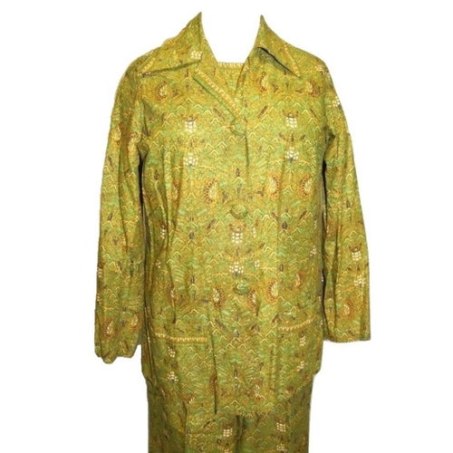 664 - Ladies Vintage Green Cotton Oriental Print Trouser Suit & Cole of California Poppy Print Jacket (2)