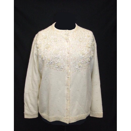 667 - Ladies Vintage Fordley Arts Black Wool Cardigan with gold bead detail, Cream Wool Cardigan with lust... 