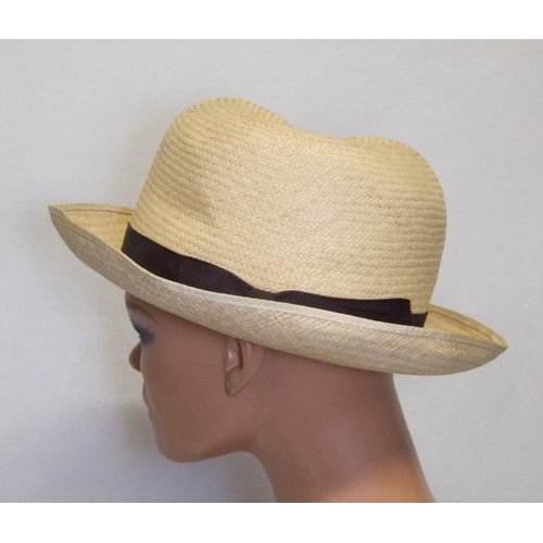 687 - Woven Straw Hat, Blue Felt Hat, Burgess Woven Straw Hat & Woven Straw Hat marked 'Genuine Panama' (4... 