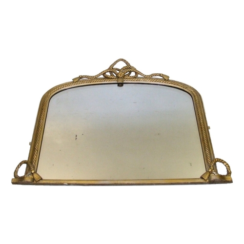 1 - C19th Gilt Over Mantel Mirror with domed top, gadroon borders, rope & tassel mounts with original pl... 