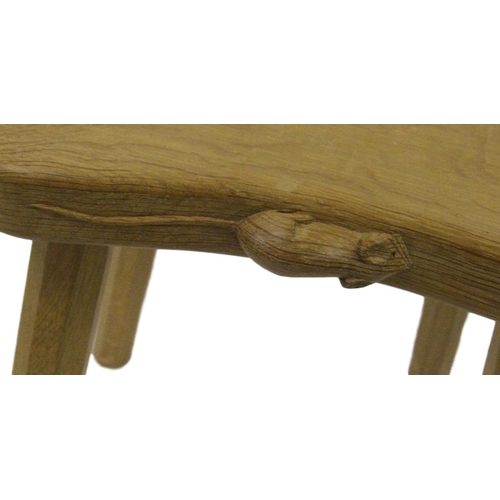 4 - Mouseman Carved Oak Stool on faceted tapering supports, saddle shaped seat, approx. 14.5