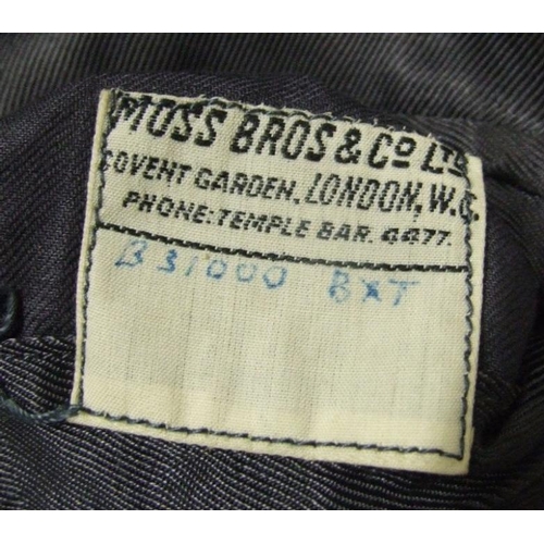 708 - WWII RAF Greatcoat with king's crown buttons, label marked E20 4693, label to interior pocket Moss B... 